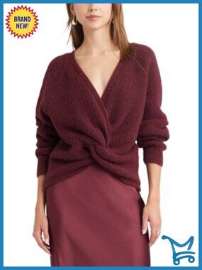 V Neck Twist Front Cropped Sweater Reversible Knit Pullover Top